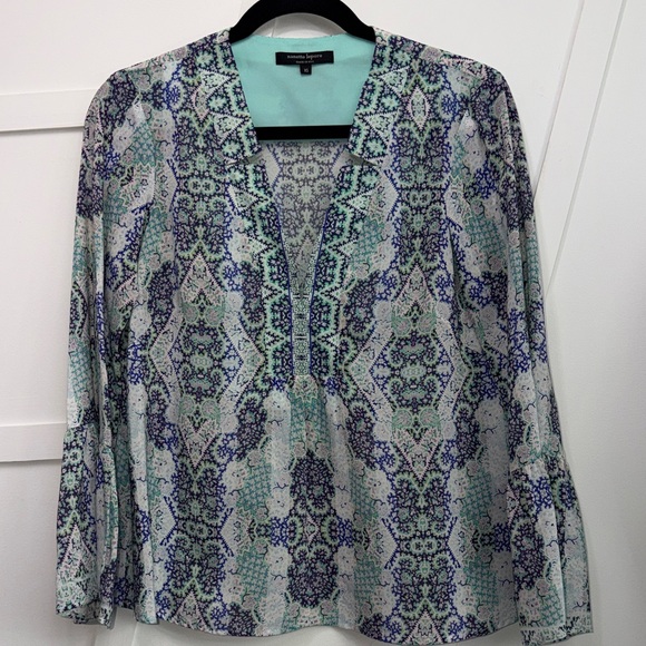 nenette lepore Tops - Nanette Lepore Blue and Green Patterned Blouse